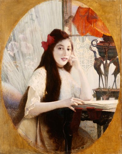 デスクでの少女の肖像画、1904 作： Jules Verdier