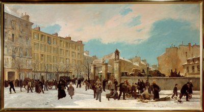1871年1月、モンパルナス大通りの木造建築現場 - パリの街角風景 - ジュール・ディディエ（1831-1892）とジャック・ギオー（1811-1876）による絵画 作： Jules and Guiaud Jacques  Didier