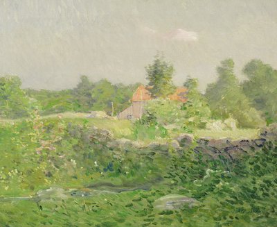 風景と農場、1895年頃（キャンバスに油彩） 作： Julian Alden Weir