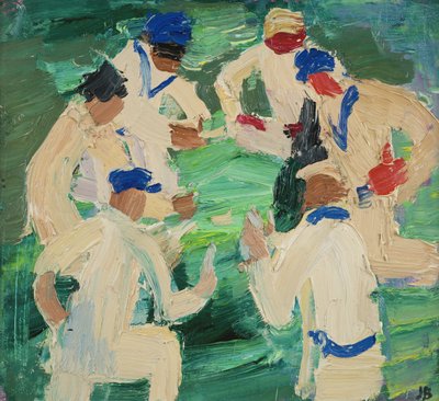 オックスフォードの公園のクリケット選手（船内の油） 作： Julian Bailey