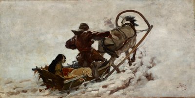 狩りをする犬、1886年頃（キャンバスに油彩） 作： Julian Falat