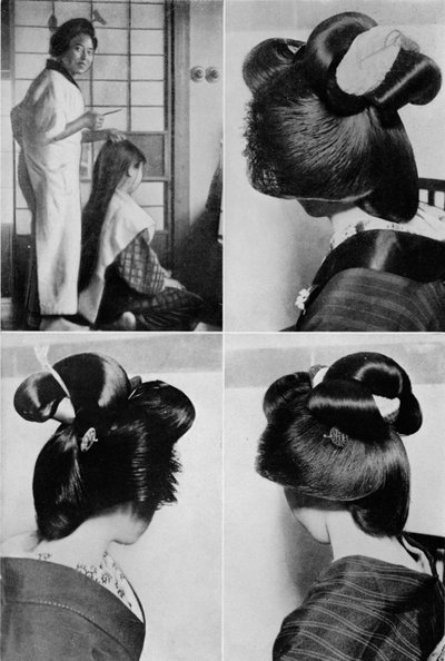芸者の髪型である髪形には数時間かかります（1900年、1921年）。 作： Julian Leonard Street