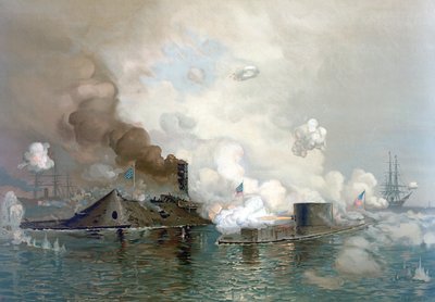 モニターとメリマック、1862年3月9日、1886年発行 作： Julian Oliver Davidson