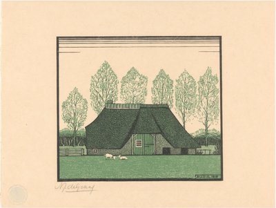 かやぶきの農場 作： Julie de Graag (signed by artist)