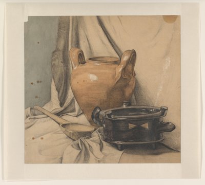 陶器と木のスプーンのある静物 作： Julie de Graag