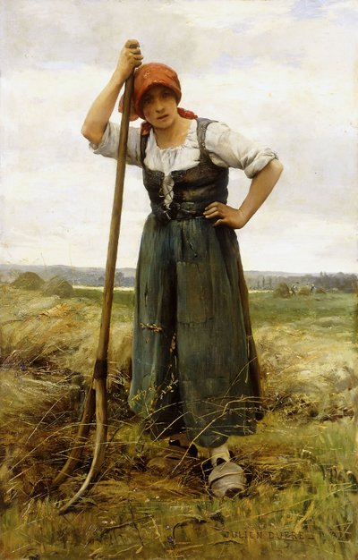 熊手に寄りかかって農民の女性 作： Julien Dupre