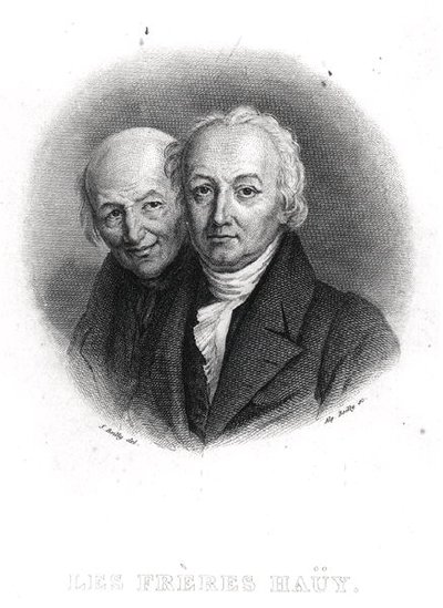 Hauy兄弟。アルフォンス・ボイ（1801-67）が彫ったルネ・ジャスト（1743-1822）とヴァランタン・ホイ（1745-1822）（エングレービング）（モノクロ写真） 作： Julien Leopold (after) Boilly