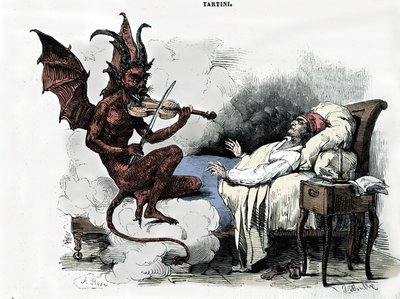 作曲家ジュゼッペ・タルティーニ（1692-1770）の夢：「Sonata des trilles du Diable」（ヴァイオリン・ソナタ ト短調）の中で、自分の魂の代償として悪魔と契約を結び、彼にヴァイオリンを託し、悪魔が演奏するという夢を見る。 作： Julien Leopold Boilly