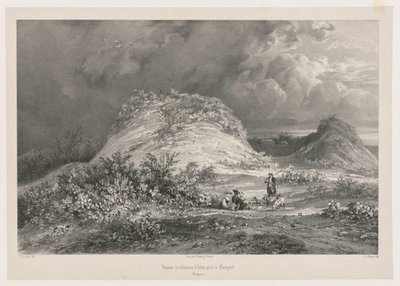 1845-1846年、ブルターニュのウエルゴエ近郊のシャトー・ダルトンの廃墟。 作： Julien Louis Jacottet