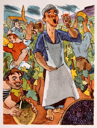 フランスのブドウ園。 1944年。ジュリアン・パヴィルによるイラスト 作： Julien Pavil