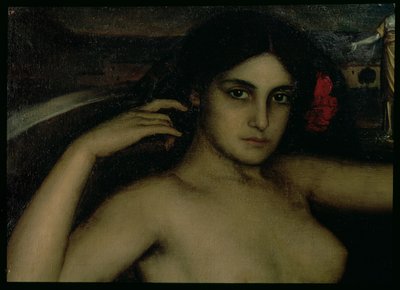 愛の祭壇画の詳細（パネルに油彩） 作： Julio Romero de Torres