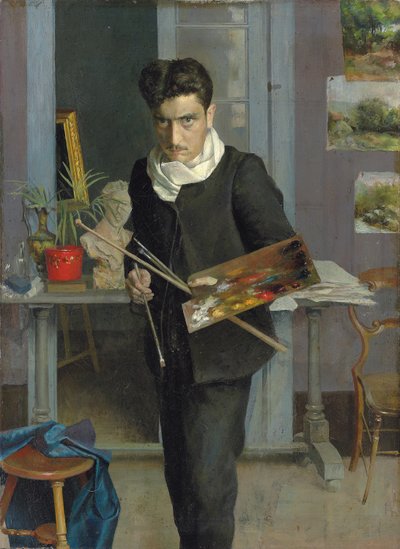 彼のスタジオでのアーティストの自画像 作： Julio Romero de Torres