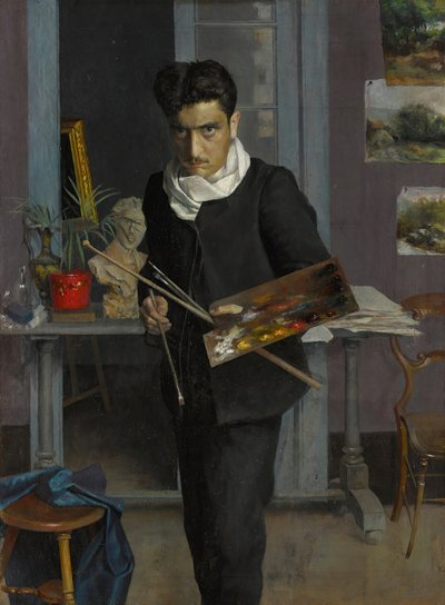 1898 年、アトリエでのアーティストの自画像。 作： Julio Romero de Torres