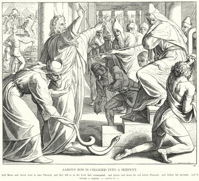 アーロンの杖は蛇に変えられた（彫刻 作： Julius (after) Schnorr von Carolsfeld