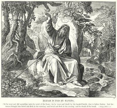 イライジャはカラスに食べられている（彫刻 作： Julius (after) Schnorr von Carolsfeld