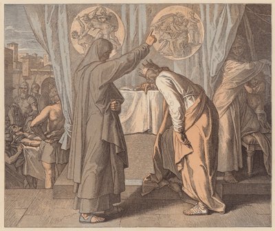 ナタンとダビデ、サムエル記下12章7節（彩色版画） 作： Julius (after) Schnorr von Carolsfeld
