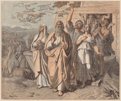 方舟を離れるノアとその家族、創世記、8章 作： Julius (after) Schnorr von Carolsfeld