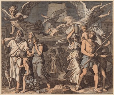 異言の混乱、創世記、XI、7（カラー版画） 作： Julius (after) Schnorr von Carolsfeld