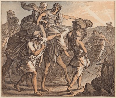 イサクとリベカの出会い」『創世記』XXIV、64（カラー版画） 作： Julius (after) Schnorr von Carolsfeld
