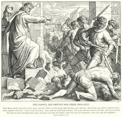民衆はその偶像崇拝のために叩かれている（エングレービング 作： Julius (after) Schnorr von Carolsfeld