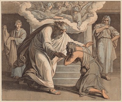 放蕩息子」聖ルカ15章20節（カラー版画） 作： Julius (after) Schnorr von Carolsfeld