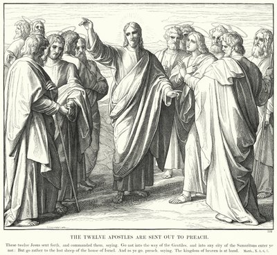 12人の使徒が説教のために送り出される（エングレービング 作： Julius (after) Schnorr von Carolsfeld