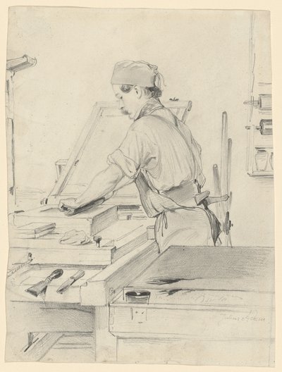 平版印刷機で働く自画像 作： Julius Adam the Elder