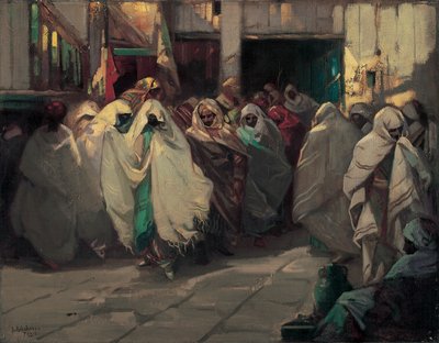 チュニジアのストリートシーン（キャンバスに油彩） 作： Julius C. Rolshoven