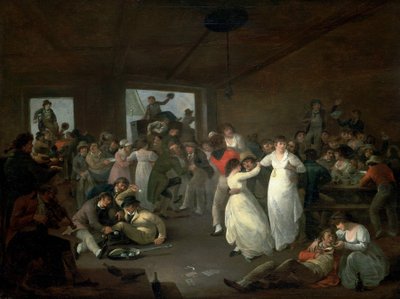船員のボンバンス、ポーツマス（イギリス）の酒場の風景。木に油彩 作： Julius Caesar Ibbetson