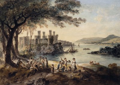 ジョンスミスが手前に描いたコンウェイ城、1796年 作： Julius Caesar Ibbetson