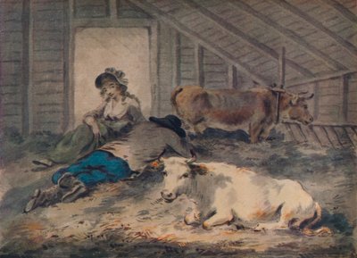 牛小屋の求愛、c1801 作： Julius Caesar Ibbetson