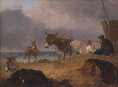 Burros e figuras em uma praia 作： Julius Caesar Ibbetson