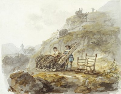 マルウィド近郊の丘から泥炭を採取する方法 1792年頃 （紙に水彩、インク、鉛筆） 作： Julius Caesar Ibbetson