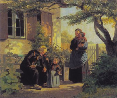 少女が老人に花の匂いを嗅がせた。 作： Julius Exner