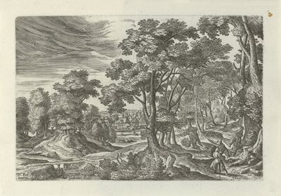 旅行者の強盗のある風景 良きサマリア人のたとえ話のある風景（シリーズタイトル） 作： Julius Goltzius