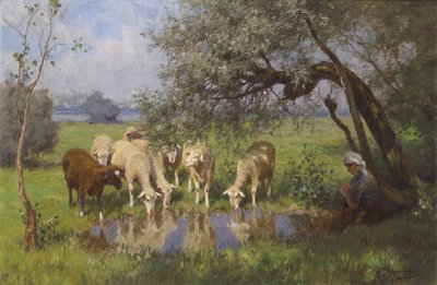 休む羊飼い 作： Julius Hugo Bergmann
