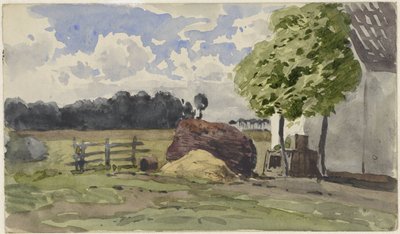 牧草地の農場のための木の山 作： Julius Jacobus van de Sande Bakhuyzen