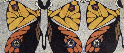 女性の蝶（目の錯覚） - クリンガーによる様式化された描画、「現代装飾の女性」、v.1920 作： Julius Klinger