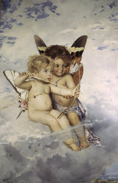 クロンバーグ、ユリウス（1850-1921）の「Cupidons - キューピッド」。油彩・キャンバス 作： Julius Kronberg