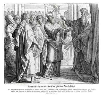 アーロンの神権が確認される、民数記 作： Julius Schnorr von Carolsfeld