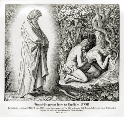 アダムとイブが裸を隠す、創世記 作： Julius Schnorr von Carolsfeld