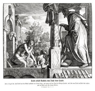 ダビデは屋根の上のバテシバを見て、第2サムエル記 作： Julius Schnorr von Carolsfeld