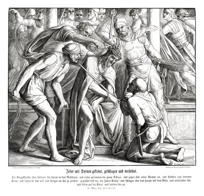 いばらの冠をかぶせられるイエス、マルコの福音書 作： Julius Schnorr von Carolsfeld