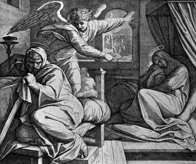 ヨセフはエジプトに逃げるよう警告される 作： Julius Schnorr von Carolsfeld