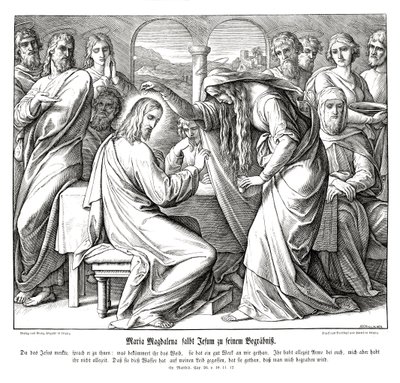 マグダラのマリアがイエスに宣誓する、マタイの福音書 作： Julius Schnorr von Carolsfeld