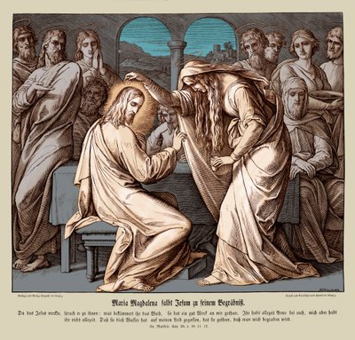 マグダラのマリアがイエスに宣誓する、マタイの福音書 作： Julius Schnorr von Carolsfeld