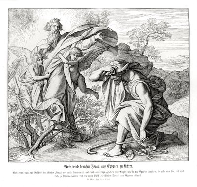 モーセと燃える柴、出エジプト記 作： Julius Schnorr von Carolsfeld