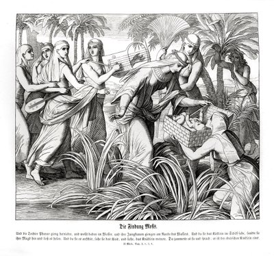 モーセが葦の中で発見される、出エジプト記 作： Julius Schnorr von Carolsfeld