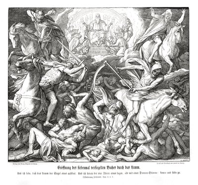 小羊による第一の封印の開放（黙示録 作： Julius Schnorr von Carolsfeld