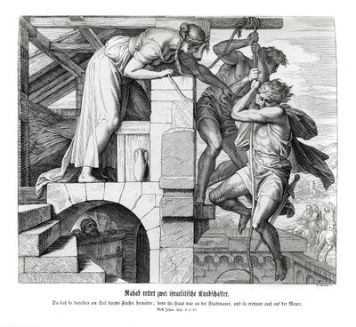 ラハブは二人のイスラエル人男性、ヨシュアを救出します。 作： Julius Schnorr von Carolsfeld